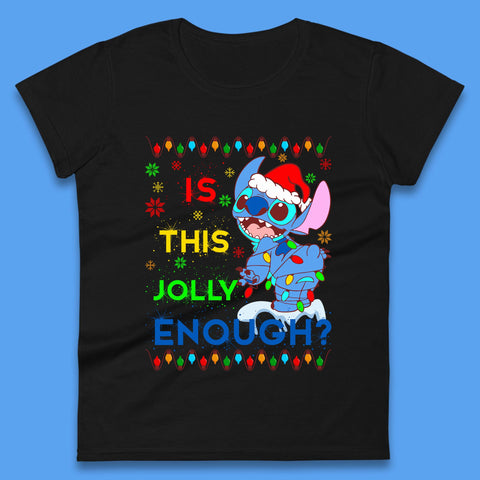 Is This Jolly Enough? Disney Christmas Funny Santa Stitch Xmas Lights Lilo And Stitch Womens Tee Top