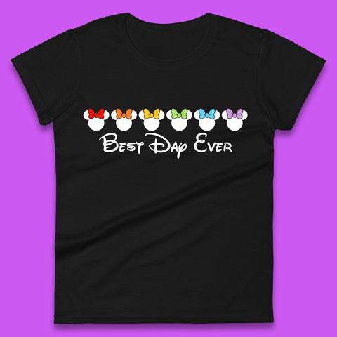 Best Day Ever Disney Minnie Mouse Cartoon Character Disney Vacation Minnie Mouse Face with Colorful Bows Disney Trip Womens Tee Top