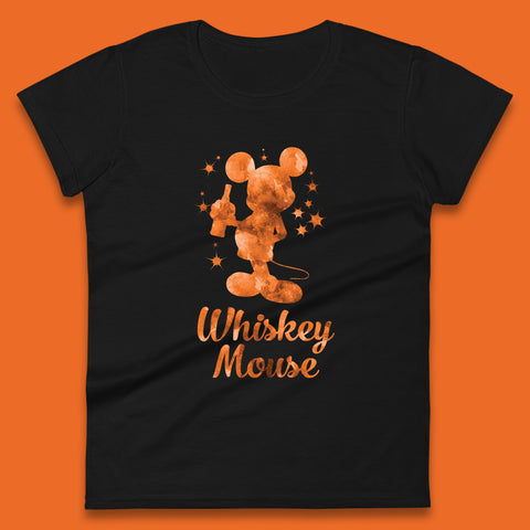 Whiskey Mouse Mickey Minnie Mouse Cartoon Character Holding Beer Bottle Disneyland Whiskey Lovers Womens Tee Top