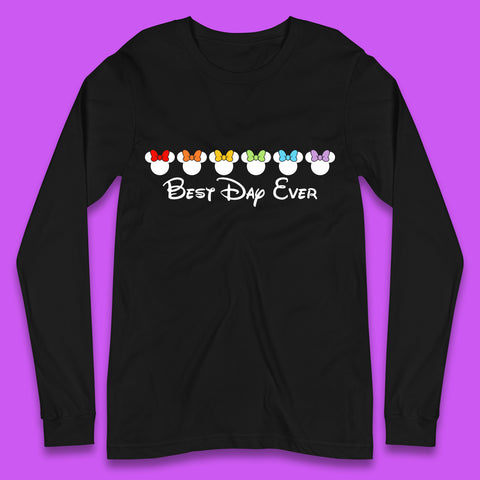 Best Day Ever Disney Minnie Mouse Cartoon Character Disney Vacation Minnie Mouse Face with Colorful Bows Disney Trip Long Sleeve T Shirt