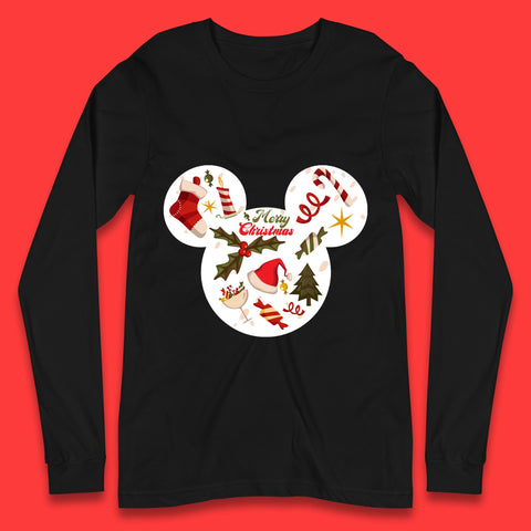 Merry Christmas Disney Mickey Mouse Head Xmas Disneyland Trip Long Sleeve T Shirt