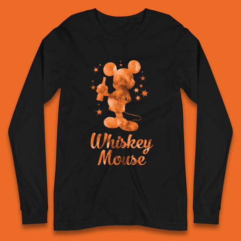 Whiskey Mouse Mickey Minnie Mouse Cartoon Character Holding Beer Bottle Disneyland Whiskey Lovers Long Sleeve T Shirt