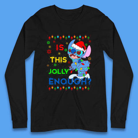 Is This Jolly Enough? Disney Christmas Funny Santa Stitch Xmas Lights Lilo And Stitch Long Sleeve T Shirt