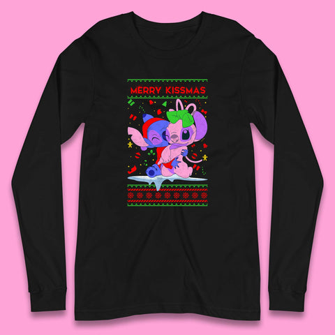 Merry Kissmas Christmas Disney Stitch And Angel Xmas Lilo & Stitch Long Sleeve T Shirt