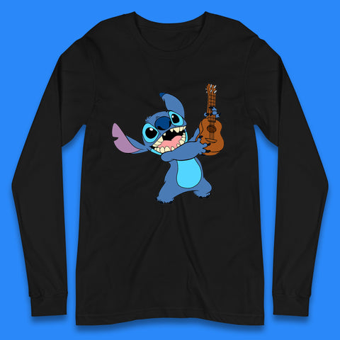 Disney Ohana Playing The Guitar Ohana Lilo & Stitich In Happy Mood Cartoon Character Disney World Long Sleeve T Shirt
