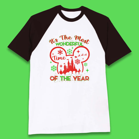 Disney Mickey Mouse It's The Most Wonderful Time Of The Year Christmas Magic Kingdom Xmas Disneyland Baseball T Shirt