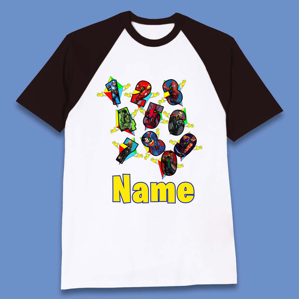 Personalised Number Day Superheroes Superheroes Baseball T-Shirt
