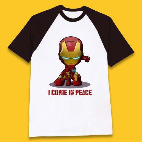 I Come In Peace Marvel Avenger Movie Character Iron Man Superheros Ironman Costume Superheros Baseball T Shirt