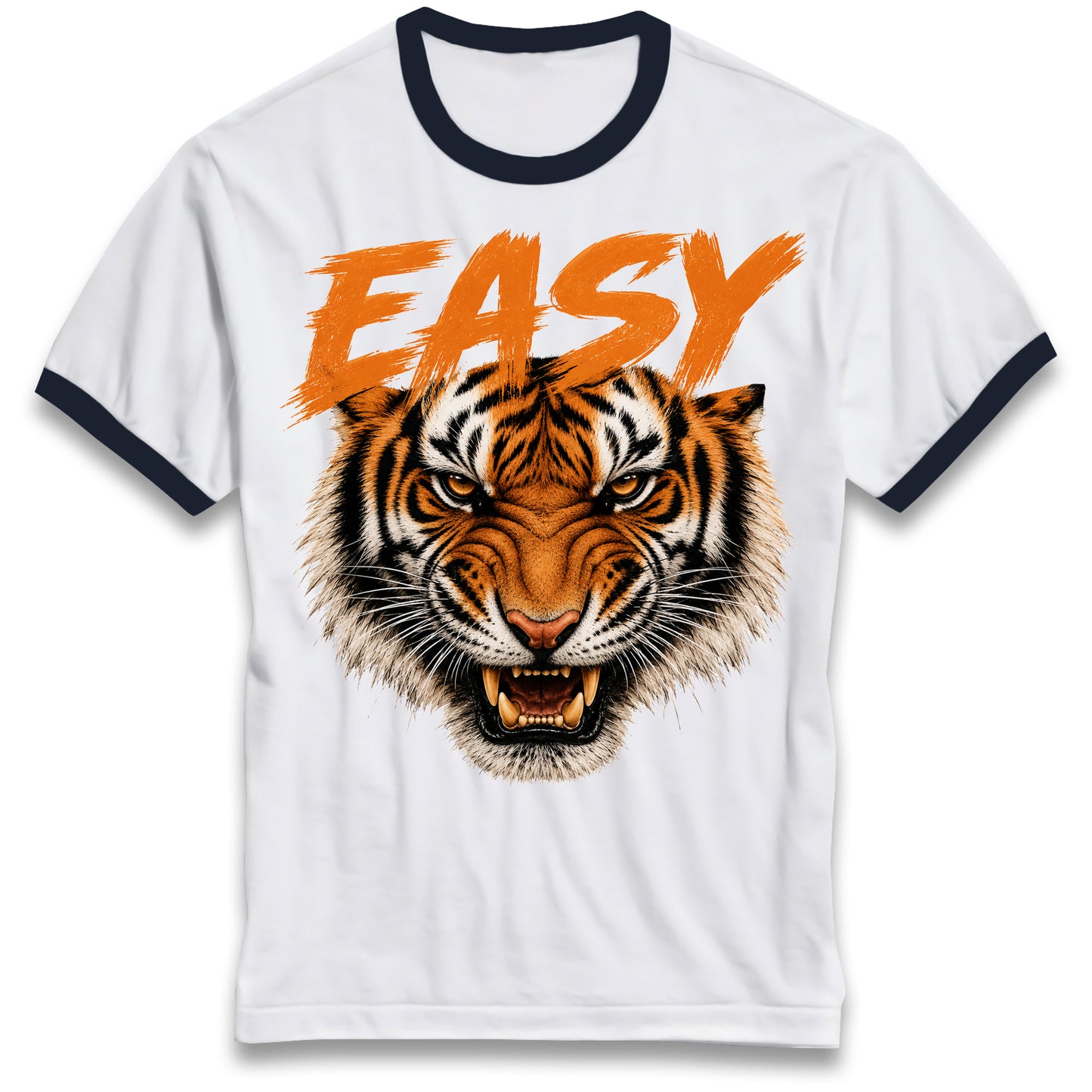 Easy Tiger Ringer Tee 90s Retro Vintage Graphic Shirt Unisex Grunge Fashion Tiger Face Tee Top