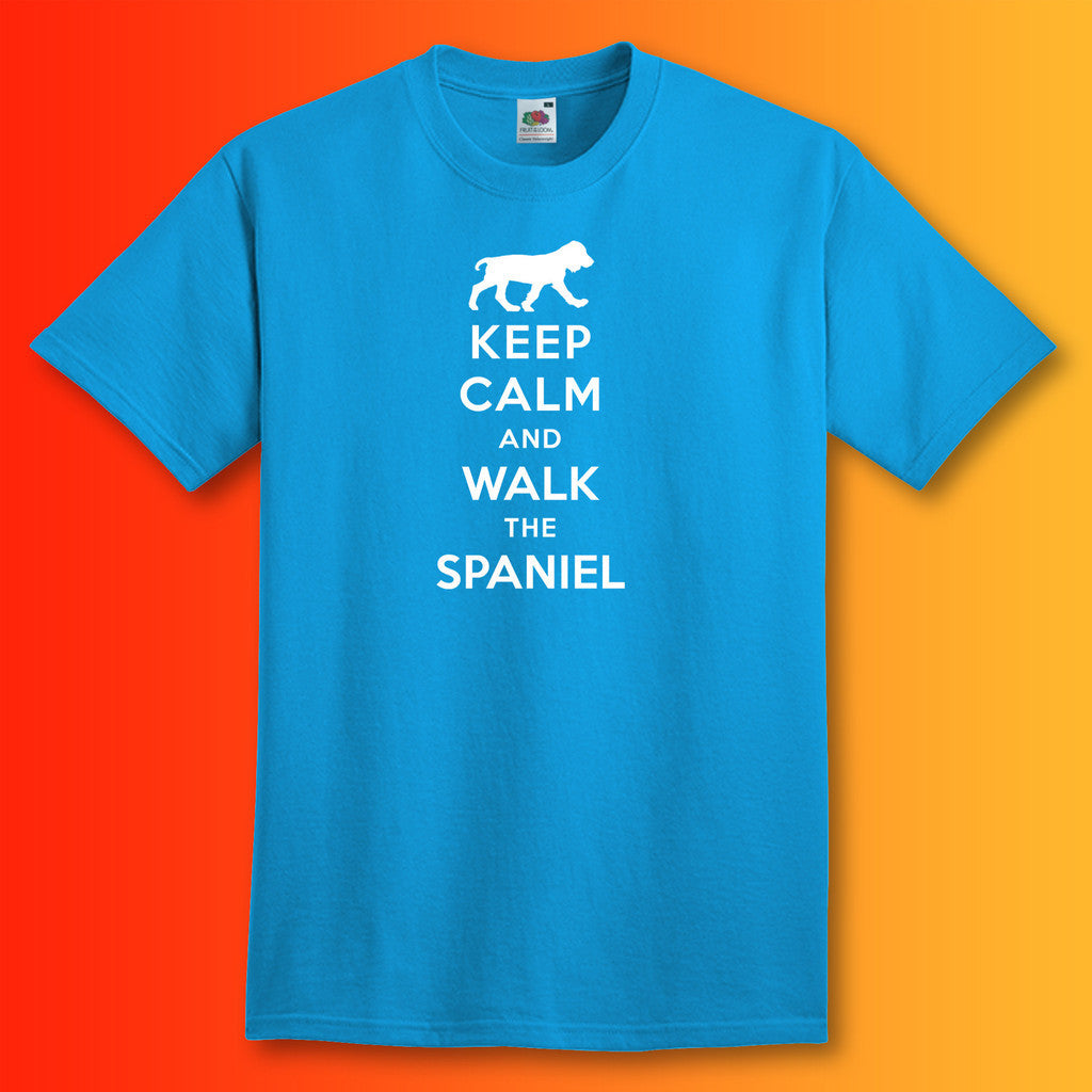 Keep Calm and Walk The Spaniel T-Shirt Royal Blue