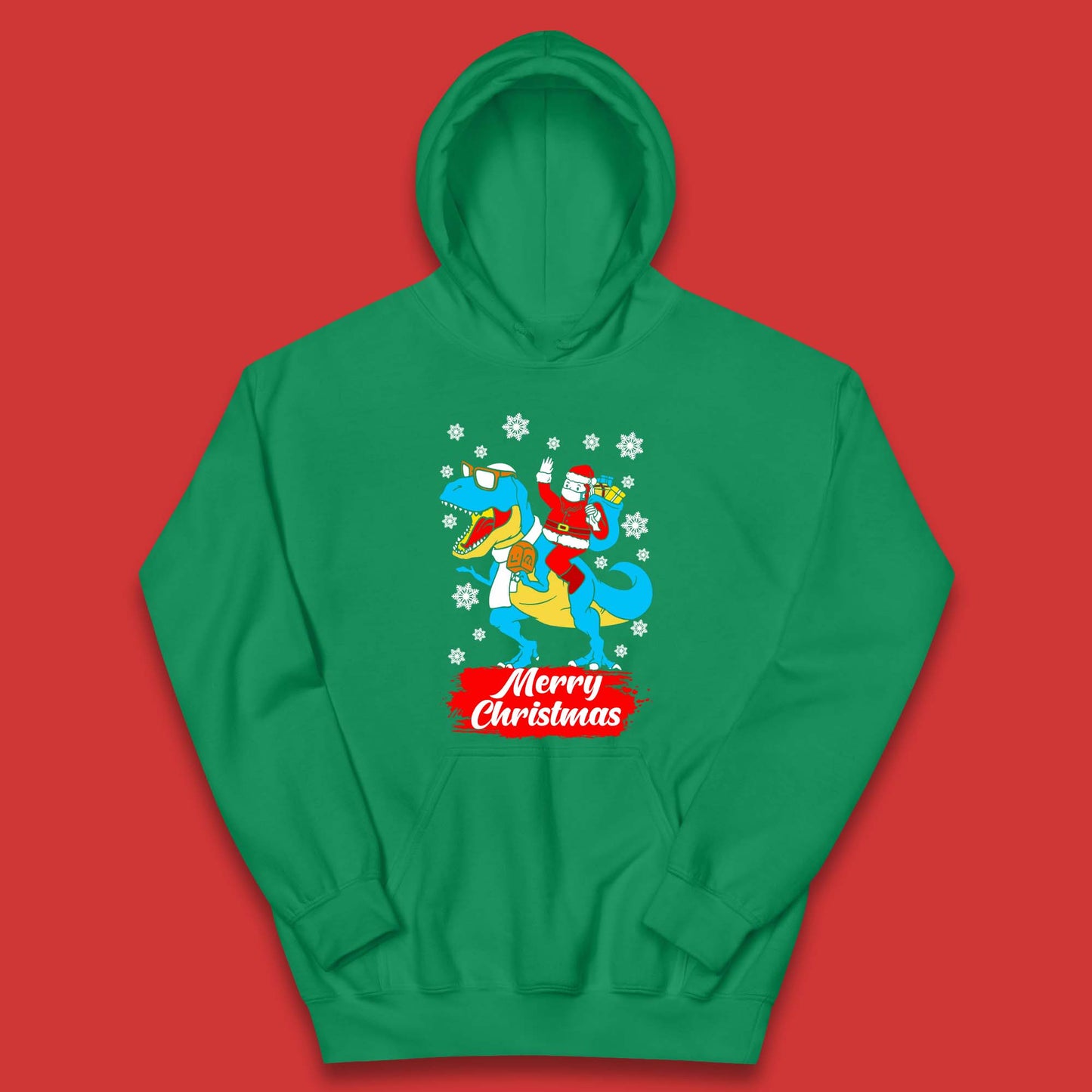 Santa Claus Riding T-Rex Christmas Kids Hoodie