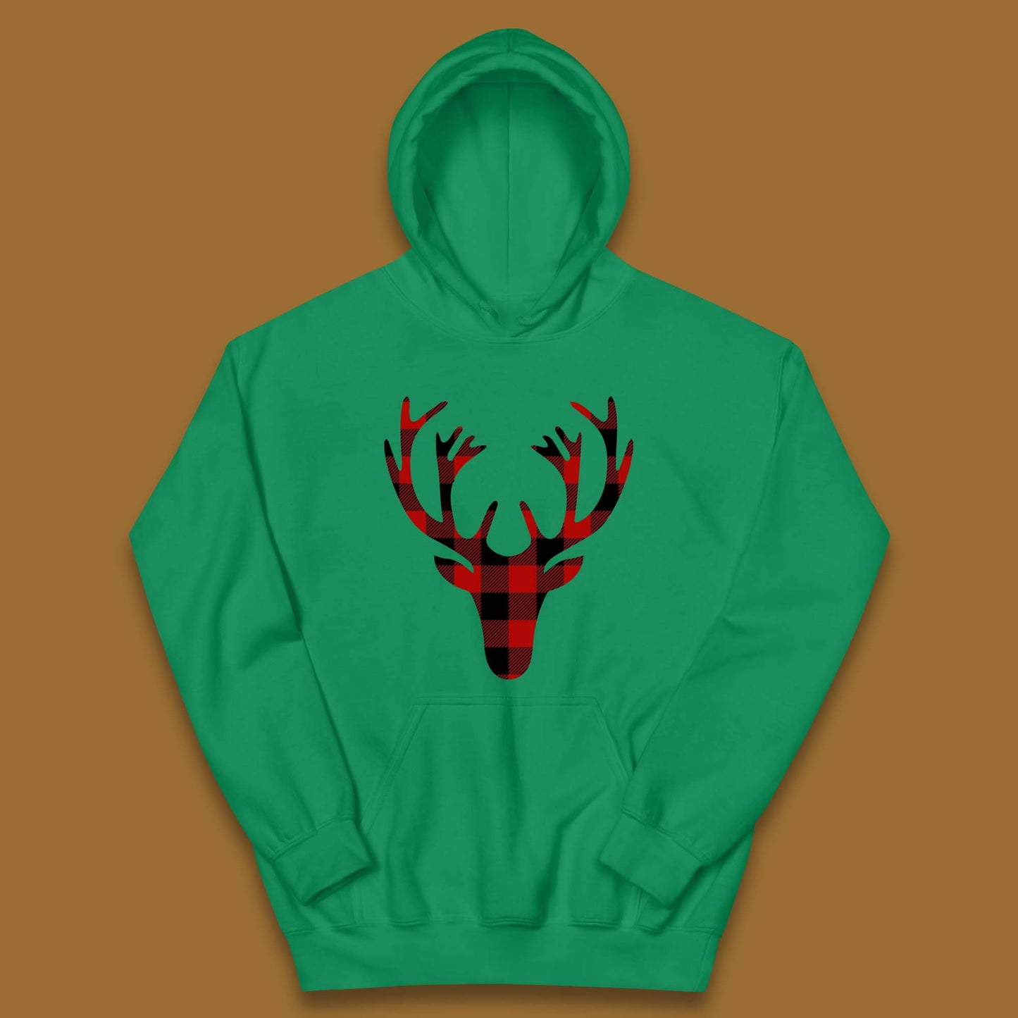 merry christmas buffalo plaid deer head hoodie