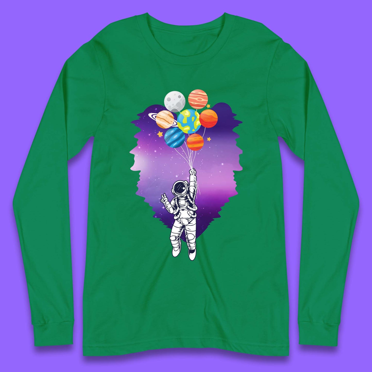 Astronaut Space Planets Balloons Long Sleeve T-Shirt