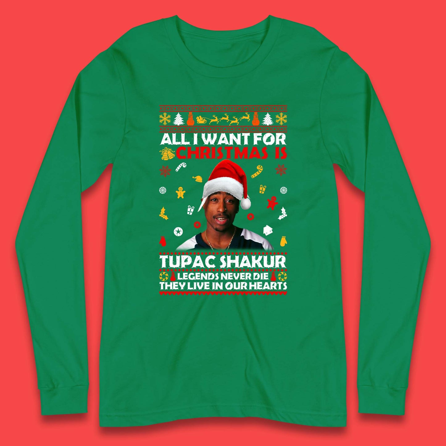 Tupac Shakur Christmas Long Sleeve T-Shirt
