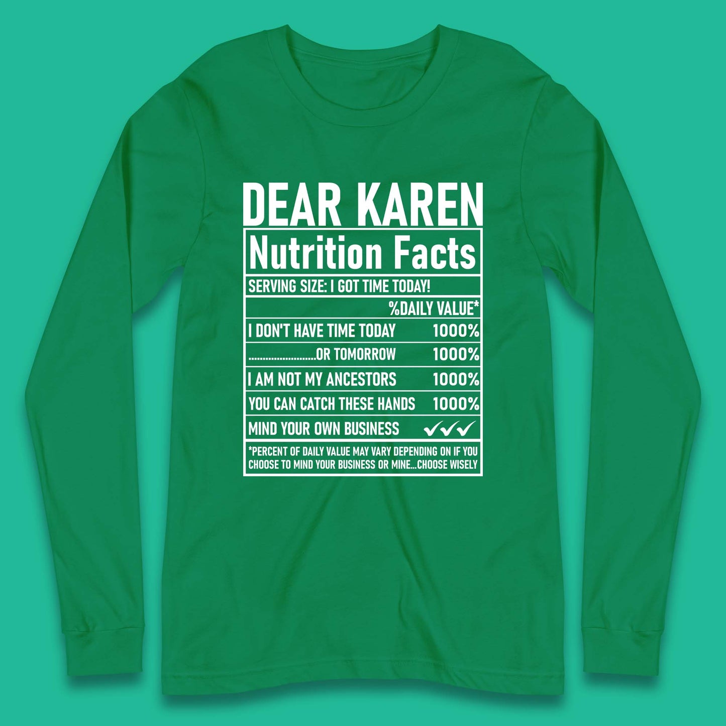 Dear Karen Nutrition Facts Long Sleeve T-Shirt