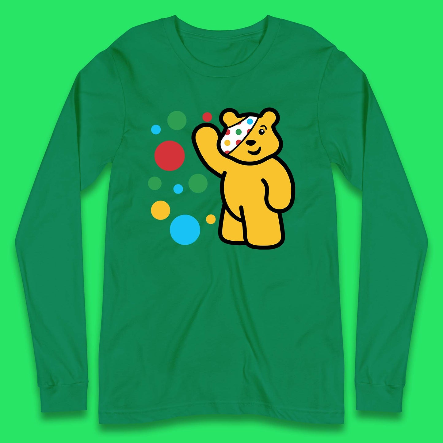 Spotty Pudsey Bear Hand Waving Dotty Spot Fundraising Children In Need Spotty Bear Spotty Day Long Sleeve T Shirt