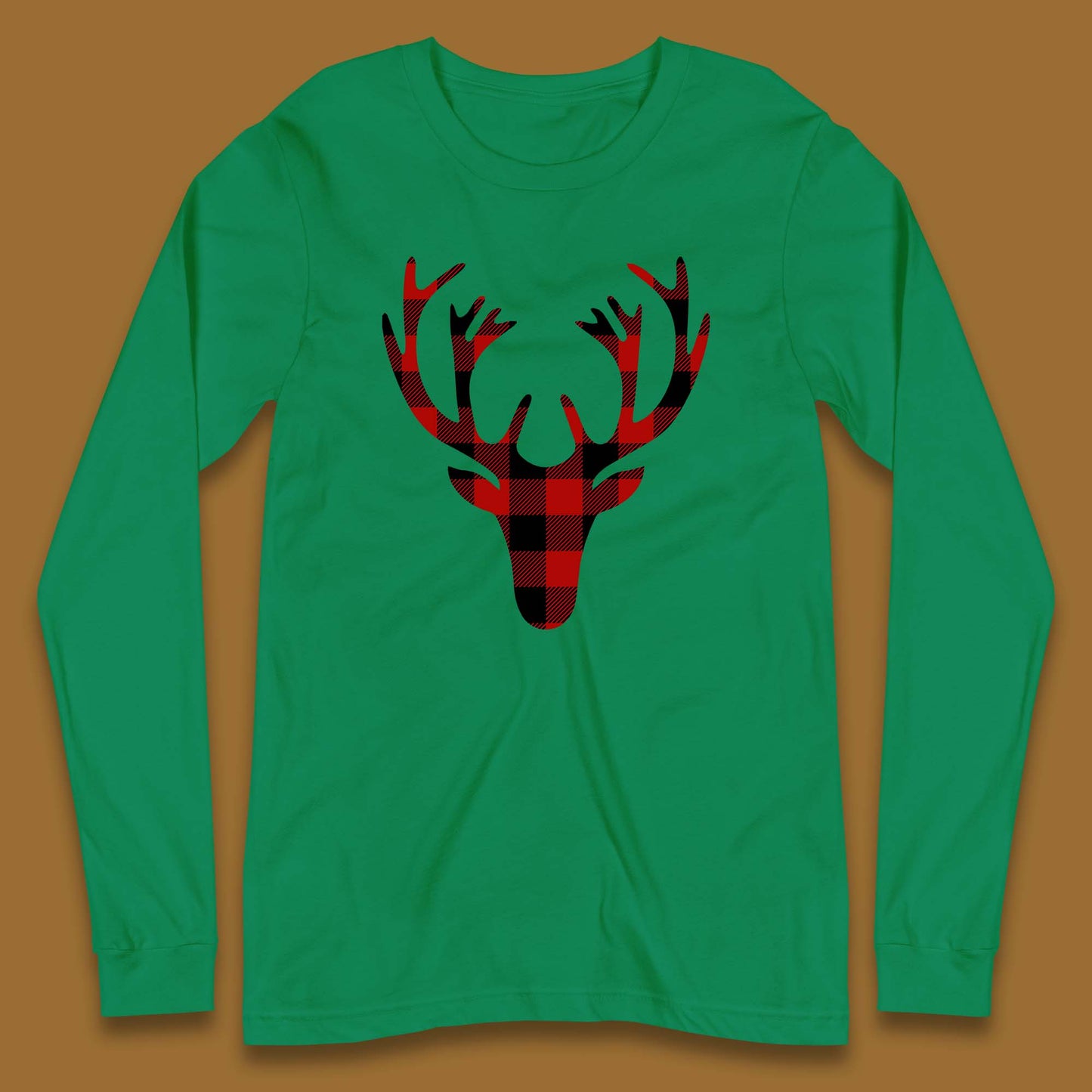 merry christmas buffalo plaid deer head long sleeve t shirt