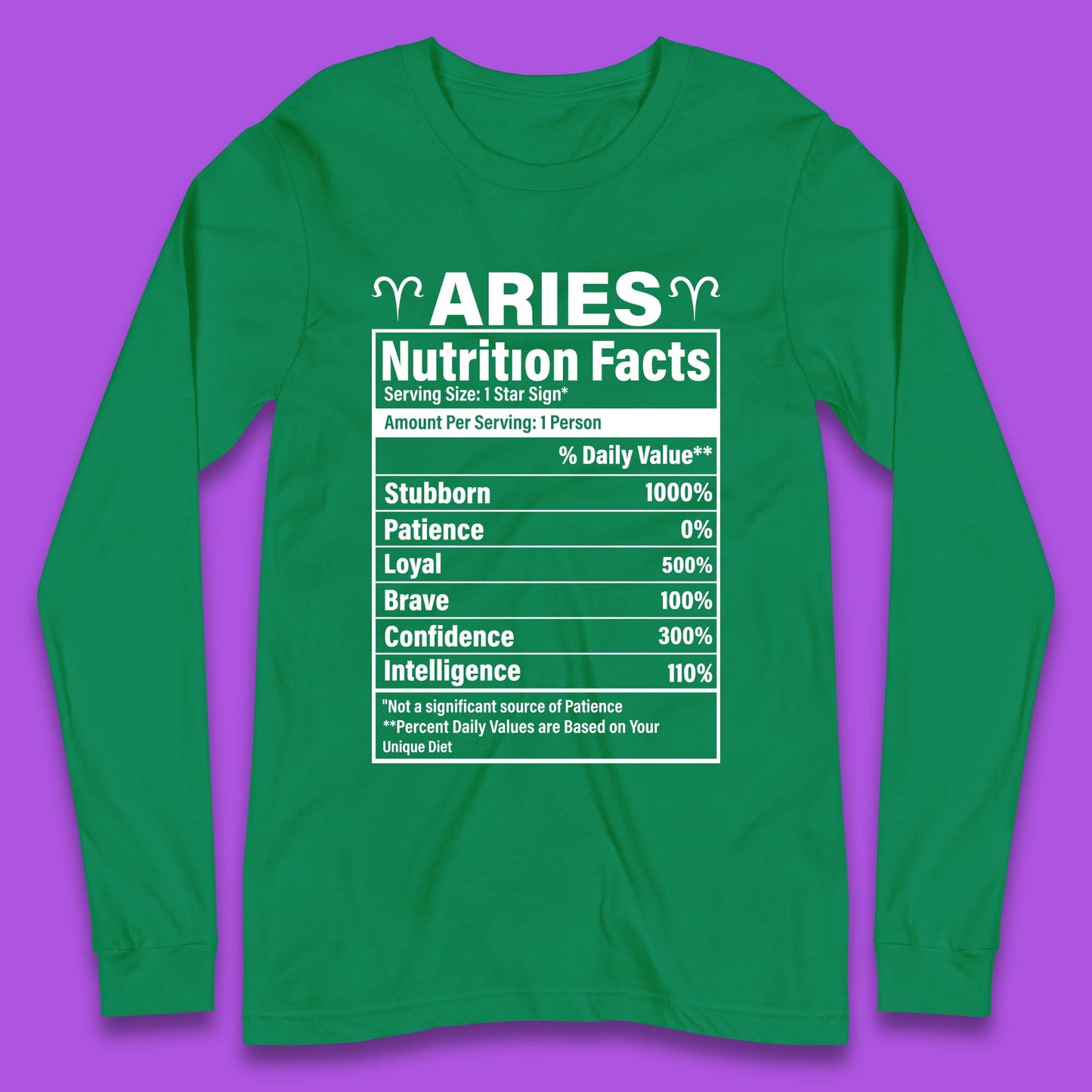 Aries Nutrition Fact Long Sleeve T-Shirt