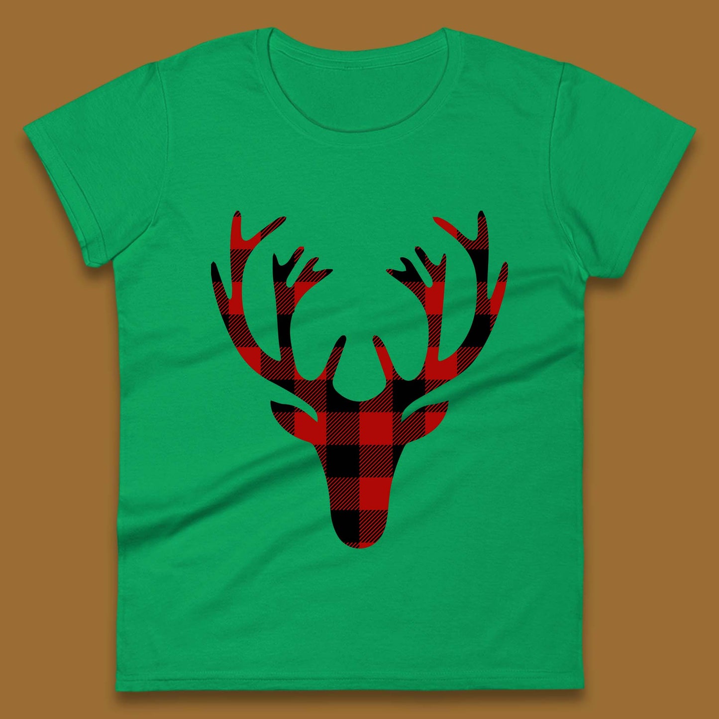 merry christmas buffalo plaid deer head womens top