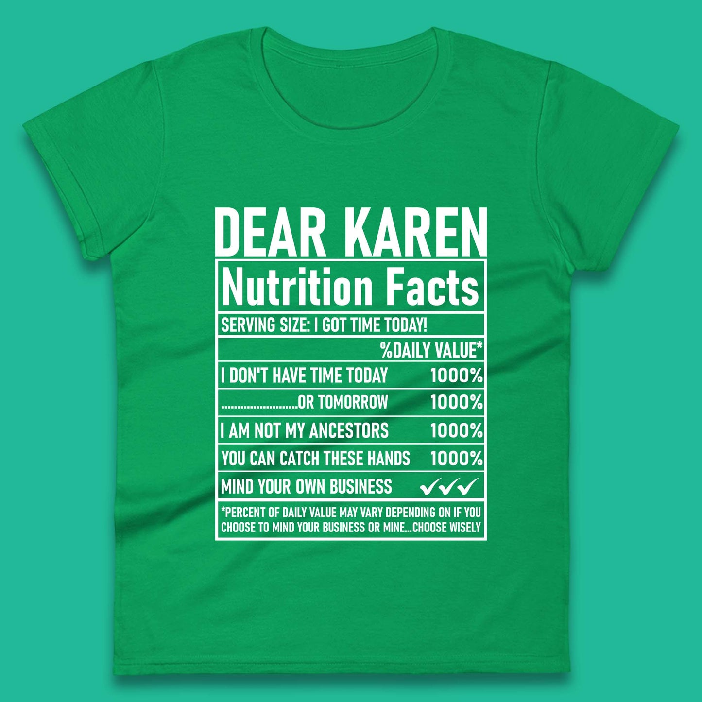 Dear Karen Nutrition Facts Womens T-Shirt