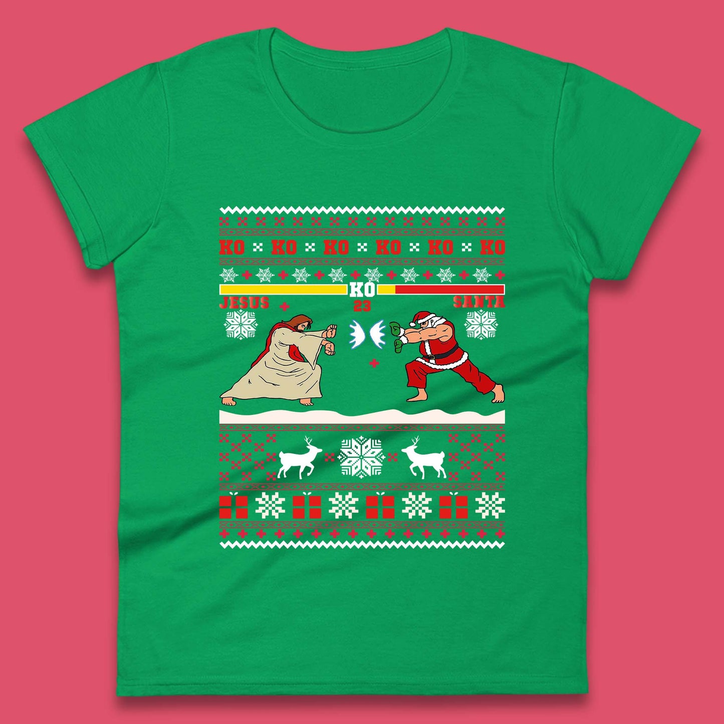 Jesus Vs Santa KO Christmas Womens T-Shirt