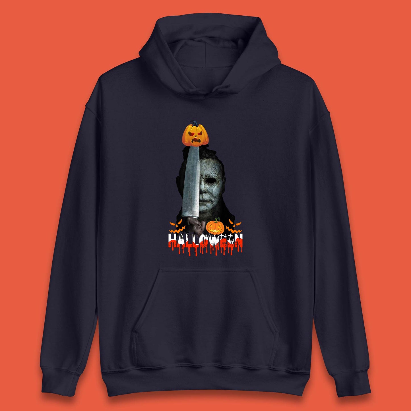 Halloween Michael Myers Holding Knife Pumpkin Horror Movie Character Serial Killer Unisex Hoodie