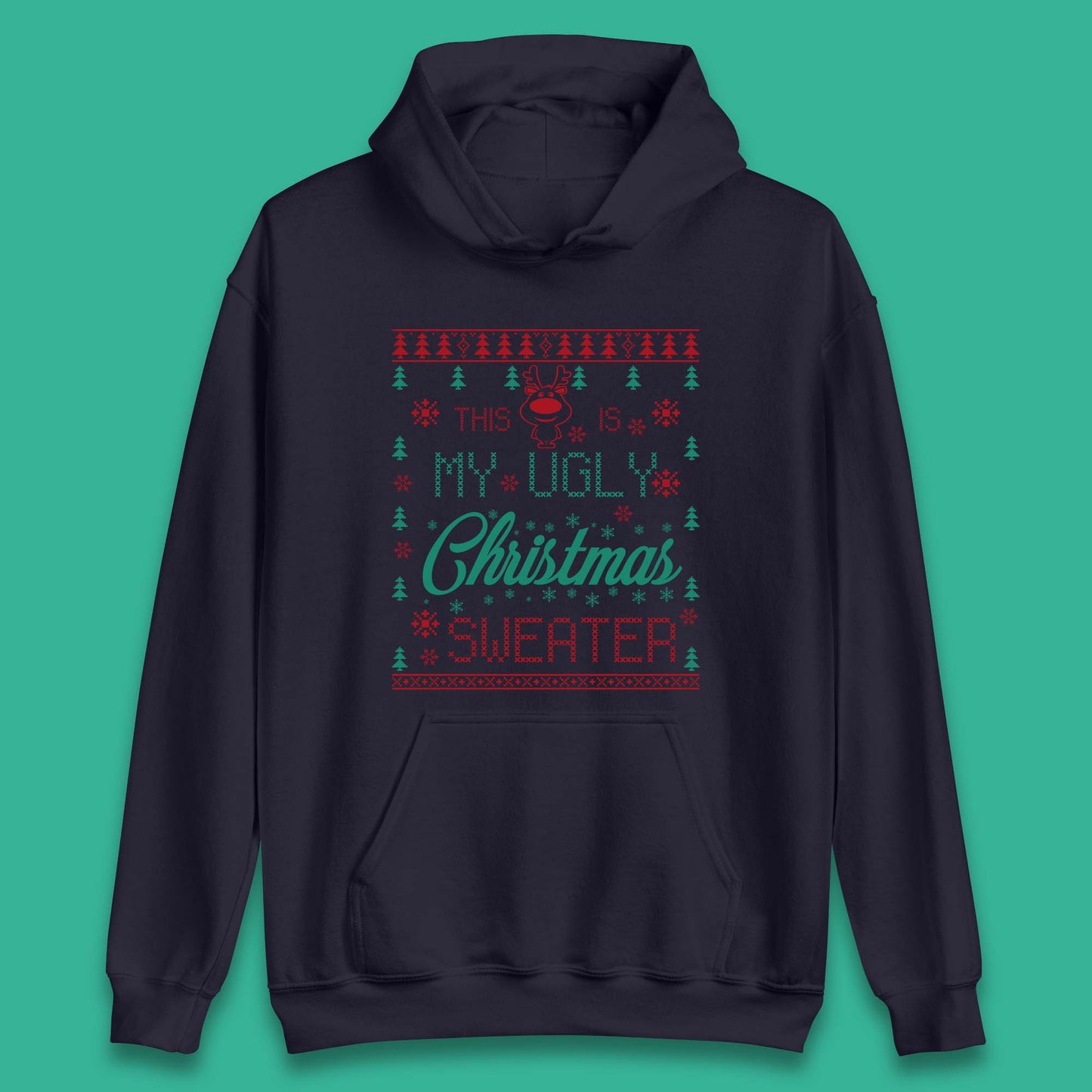 Ugly Christmas Sweater Reindeer Unisex Hoodie