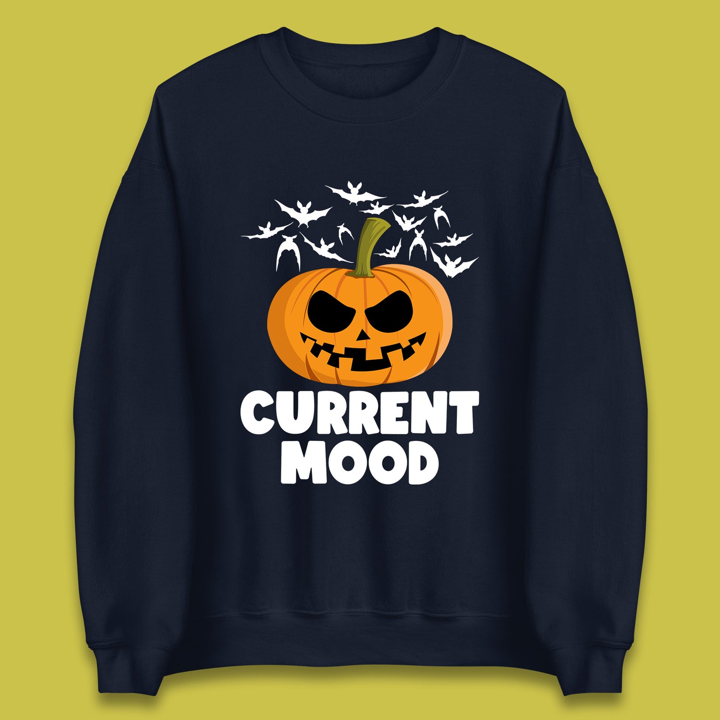 Current Mood Halloween Pumpkin Ghost Evil Scary Smile Face Horror Jack-o-lantern Unisex Sweatshirt