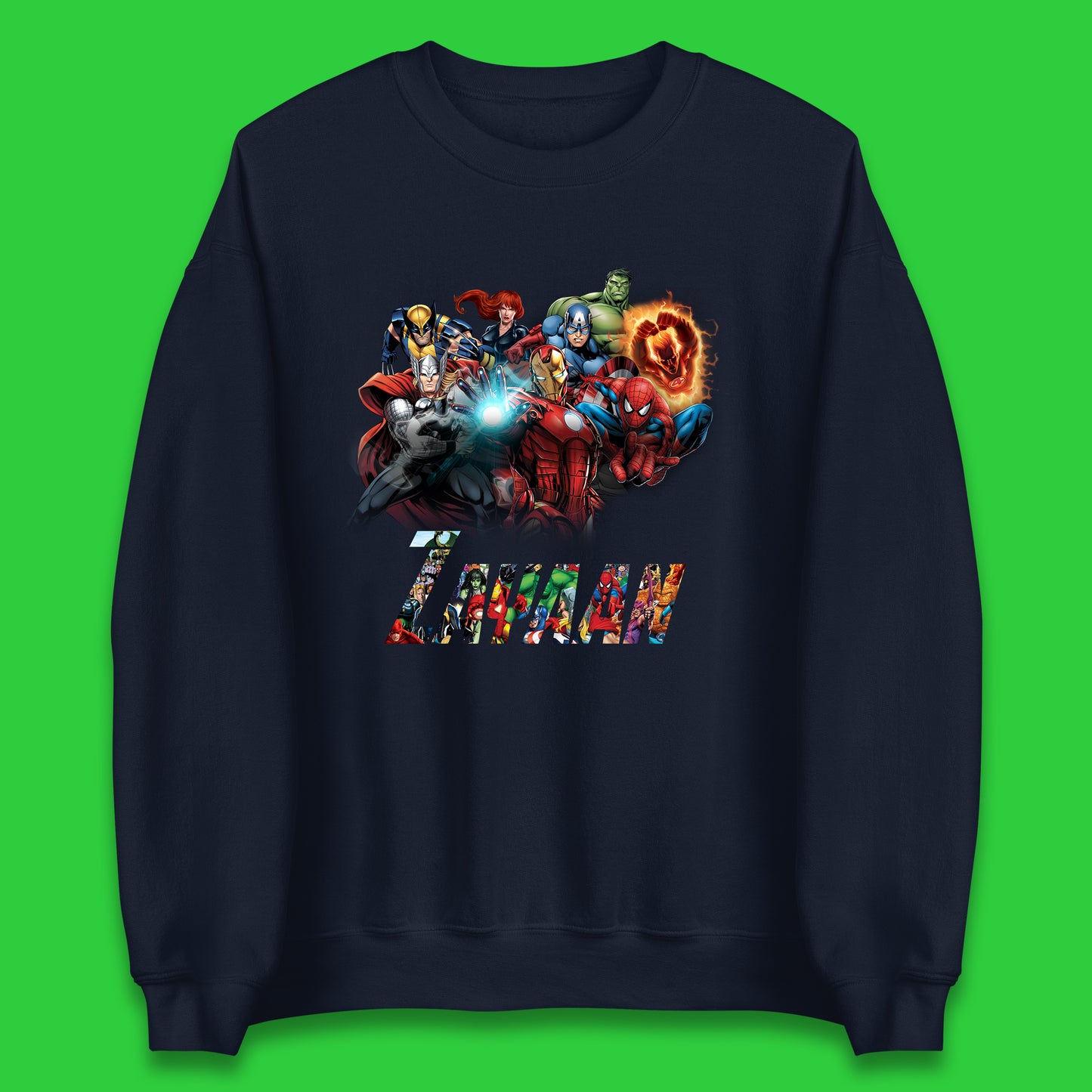 Personalised Marvel Avengers Super Heroes Movie Characters Spider Man, Black Widow, Hulk, Iron Man, Thor, Captain America Avengers Squad Unisex Sweatshirt