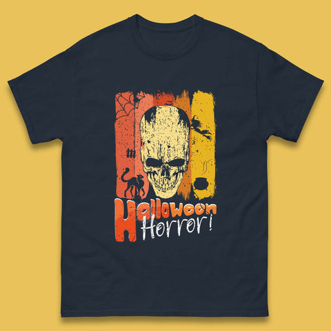 Halloween Horror Skull Vintage Scary Spooky Skeleton Mens Tee Top