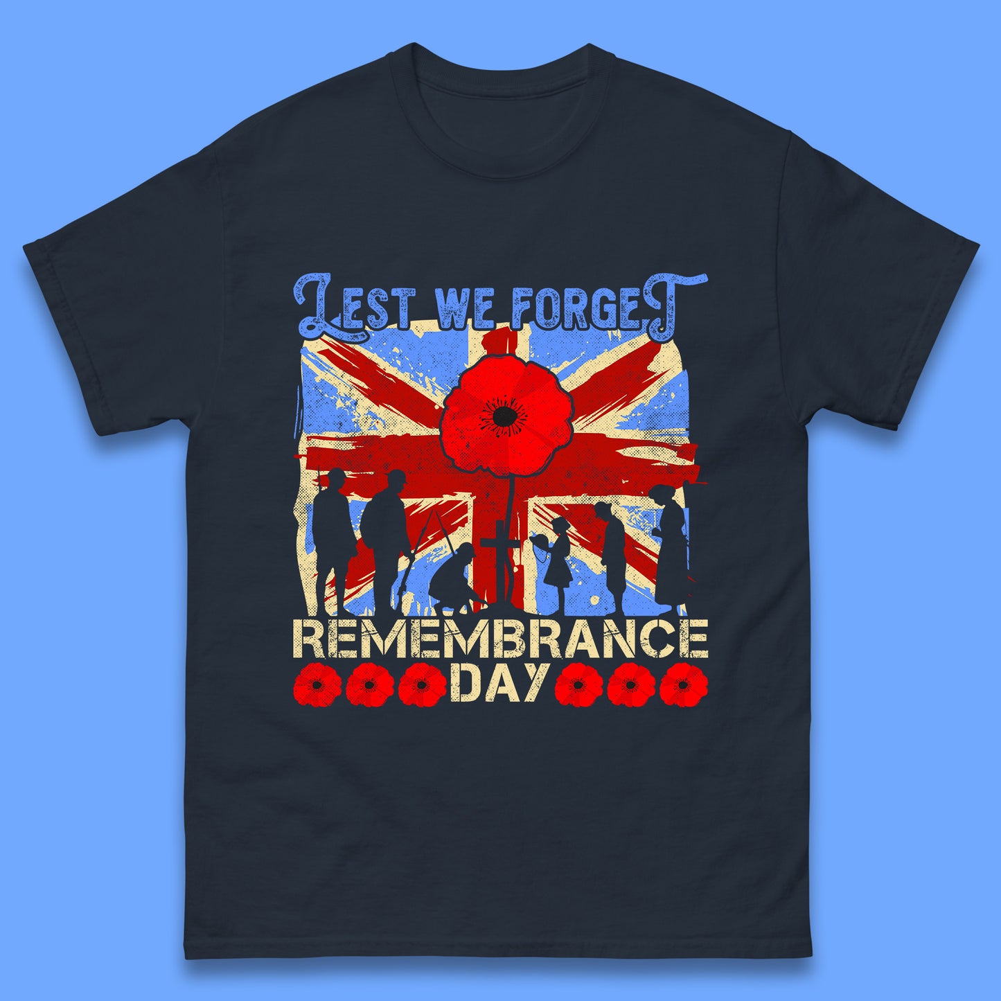 Lest We Forget British Armed Forces Union Jack Remembrance Day Poppy Uk Flag Royal Army Soldier Patriotic Mens Tee Top