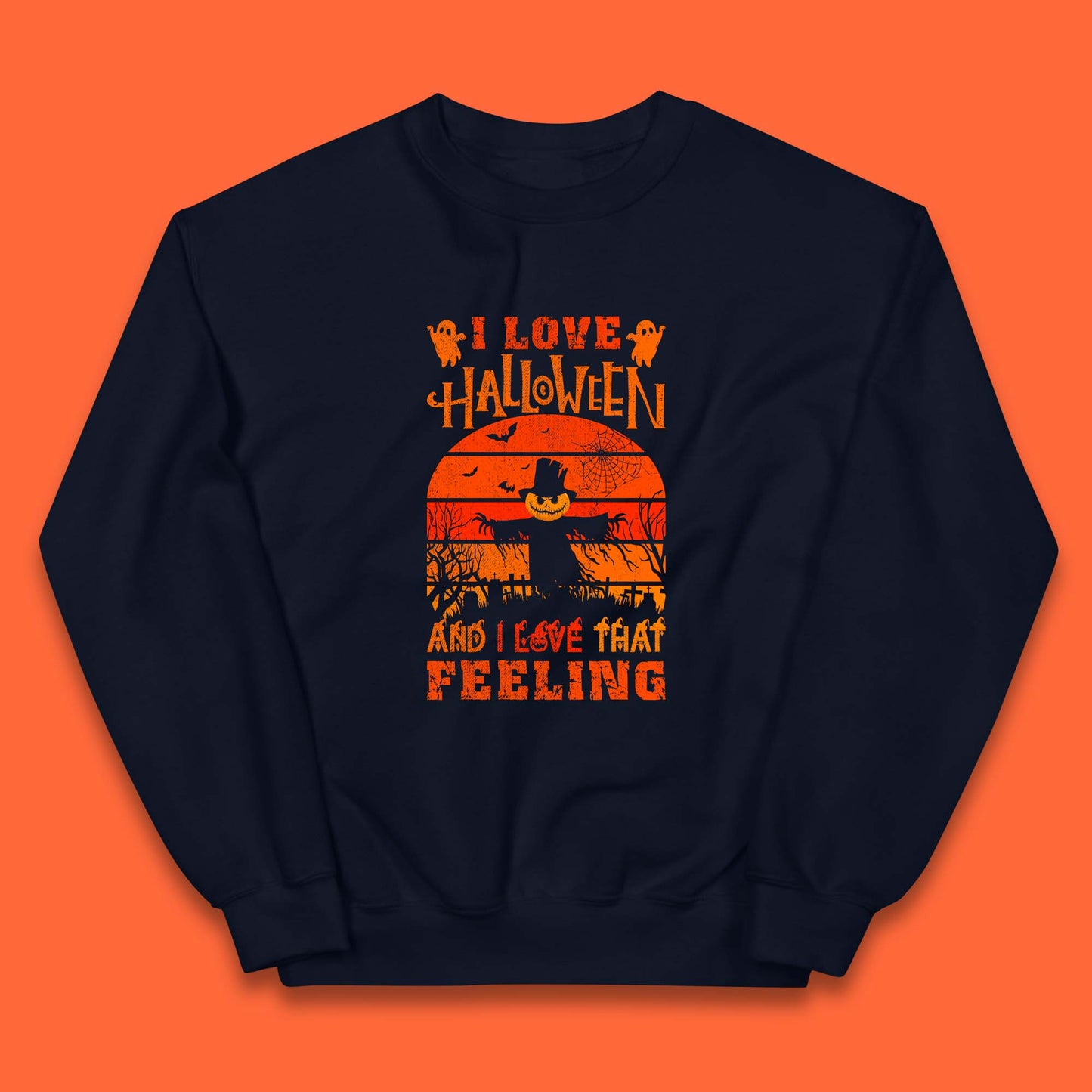 I Love Halloween And I Love That Feeling Horror Spooky Sacrecrow Kids Jumper