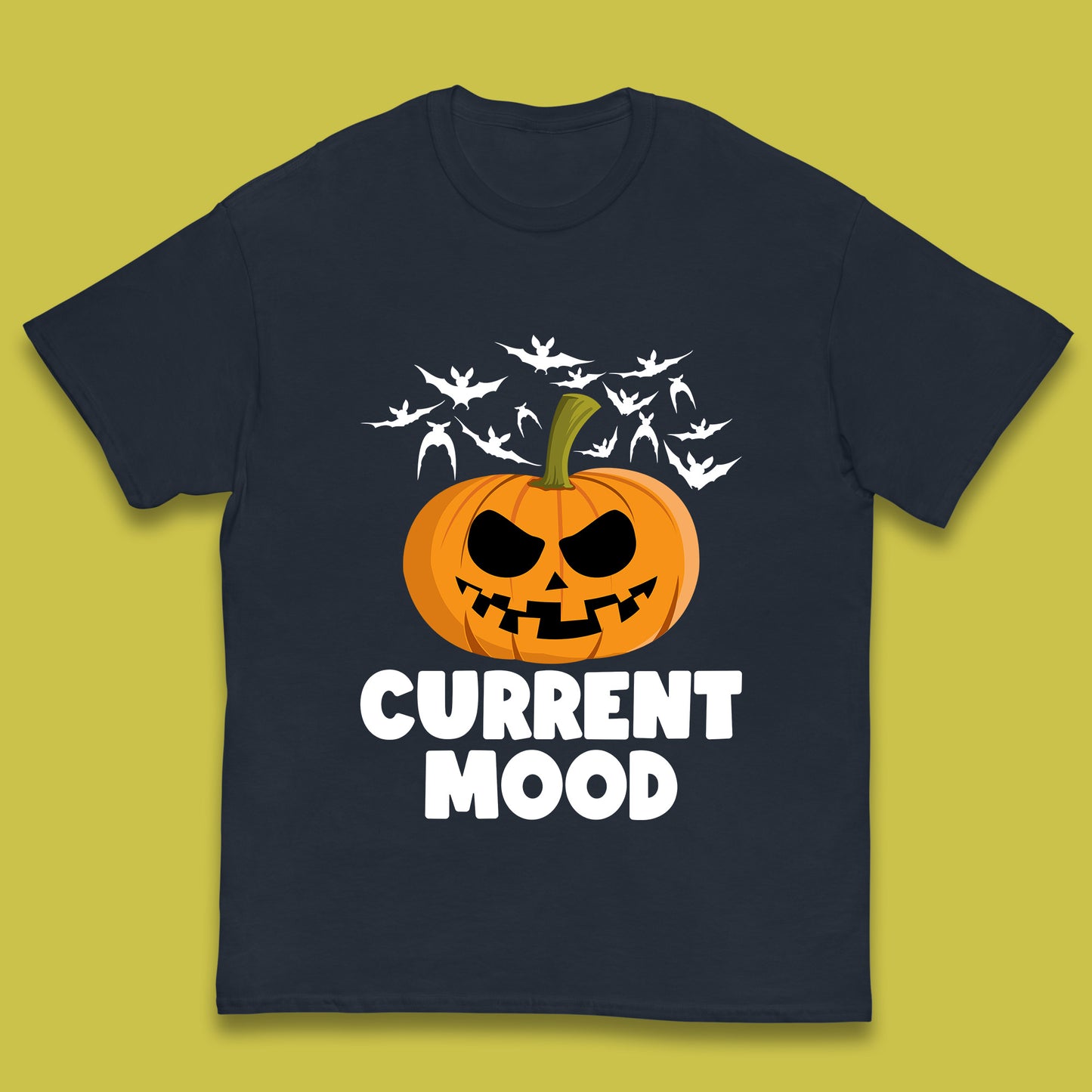 Current Mood Halloween Pumpkin Ghost Evil Scary Smile Face Horror Jack-o-lantern Kids T Shirt