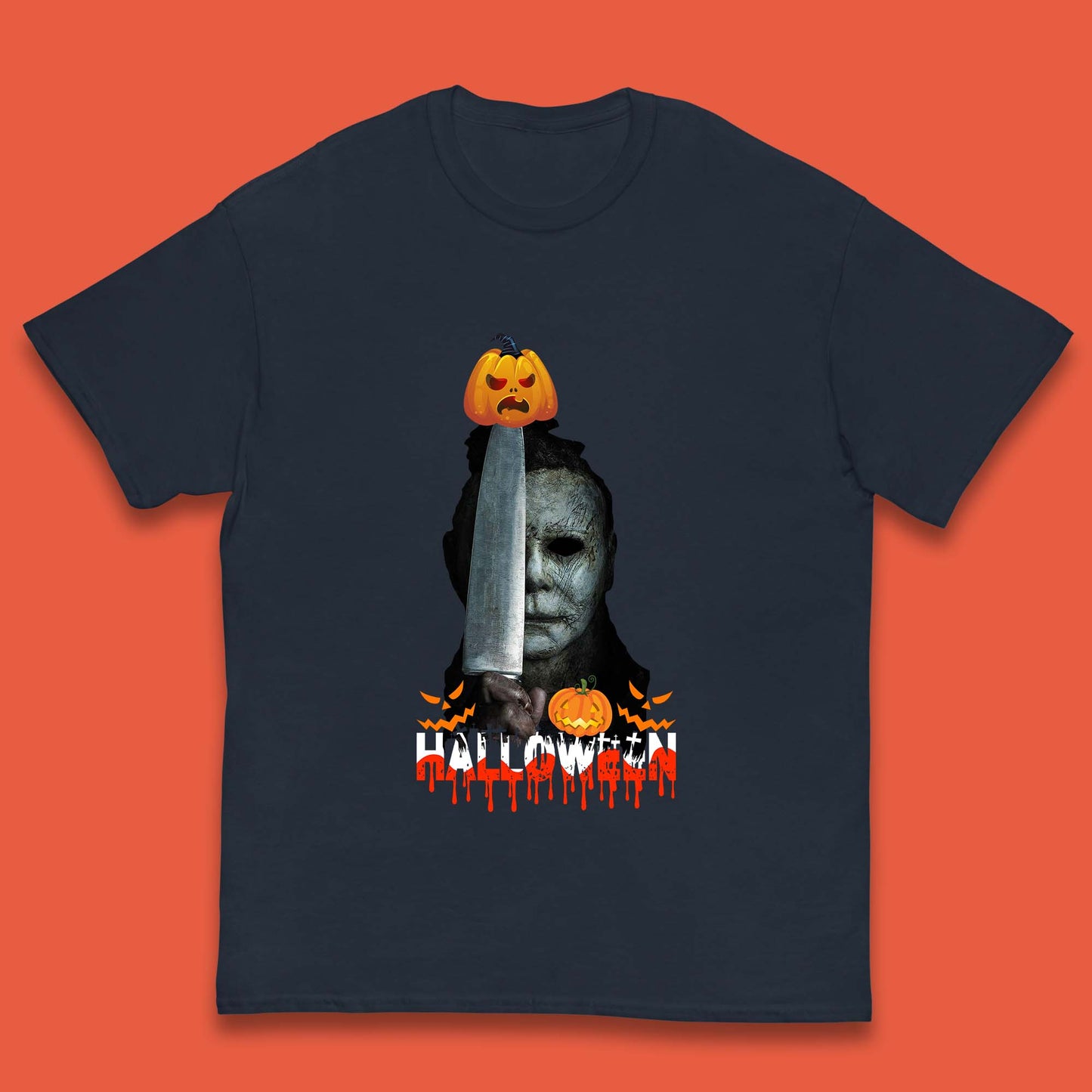 Halloween Michael Myers Holding Knife Pumpkin Horror Movie Character Serial Killer Kids T Shirt