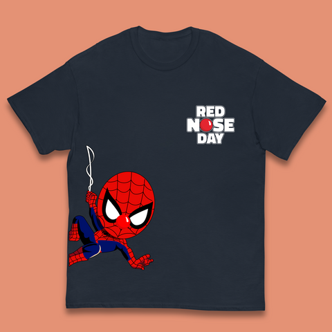 Spider Man Peeking Red Nose Day Kids T-Shirt