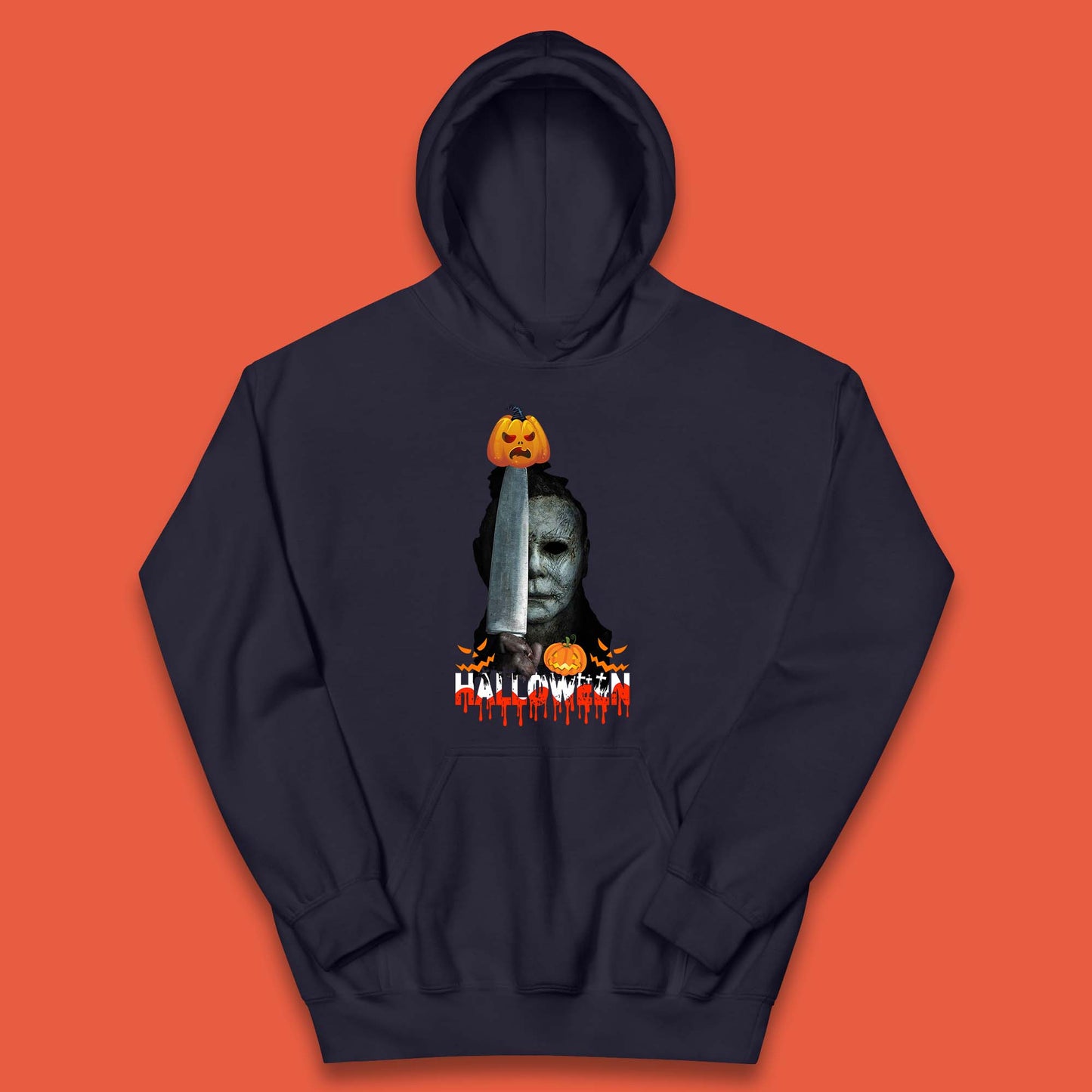 Halloween Michael Myers Holding Knife Pumpkin Horror Movie Character Serial Killer Kids Hoodie