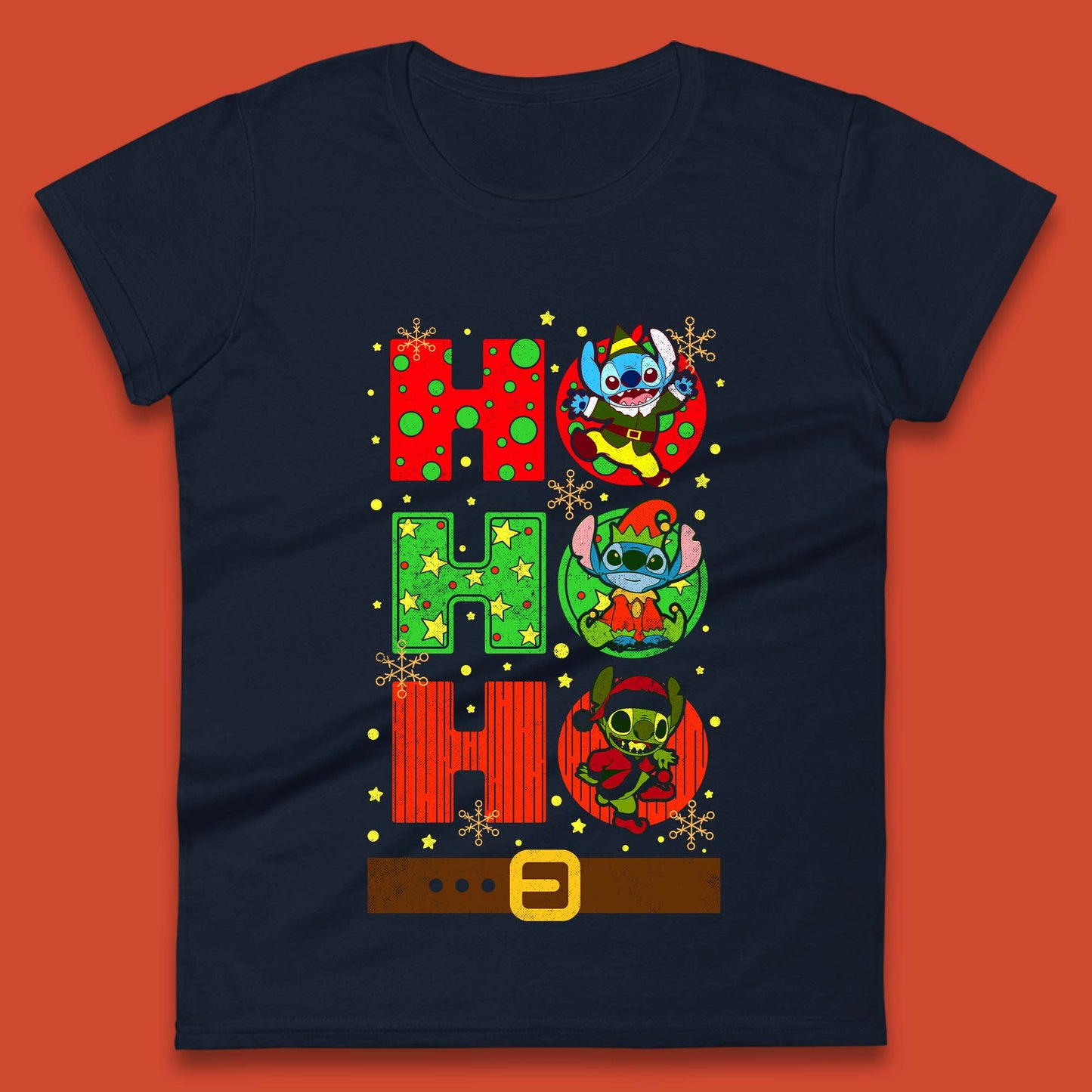 Stitch Elf Grinch Stitch Christmas Womens T-Shirt