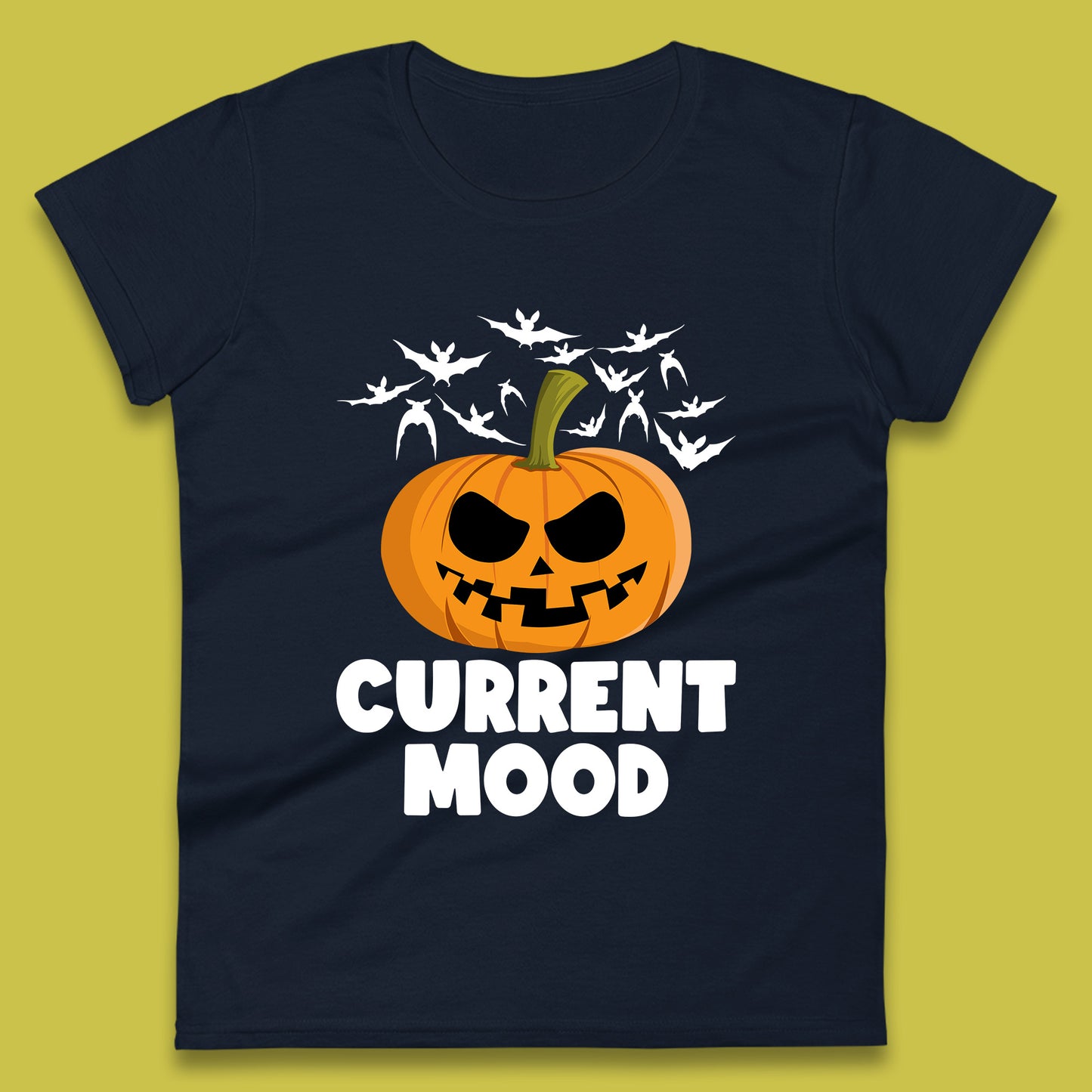 Current Mood Halloween Pumpkin Ghost Evil Scary Smile Face Horror Jack-o-lantern Womens Tee Top