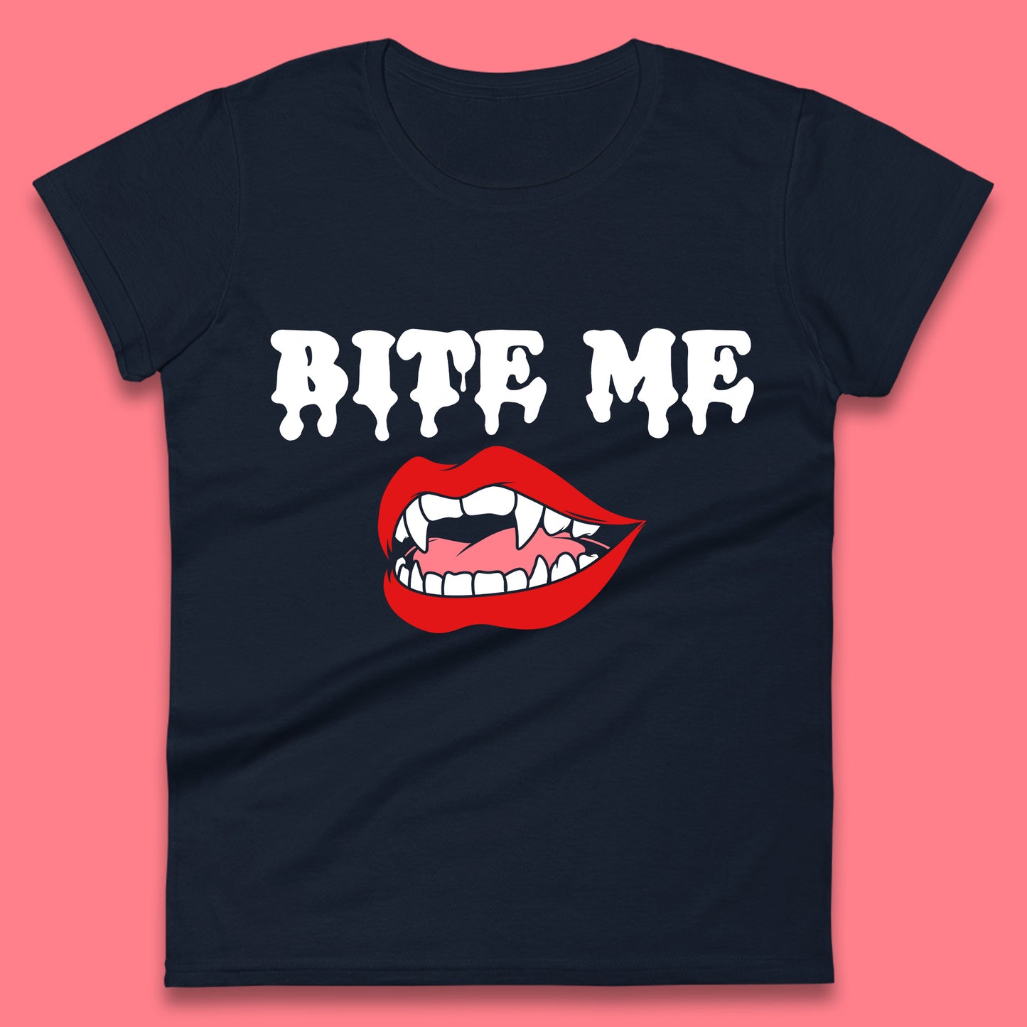 Bite Me Vampire Fangs Halloween Lips Horror Halloween Party Costume Womens Tee Top