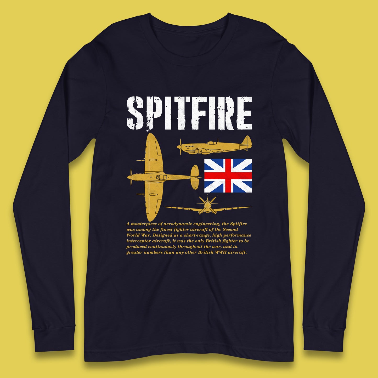Supermarine Spitfire Royal Air Force British Army Uk Flag Spitfire WWII Remembrance Day Long Sleeve T Shirt