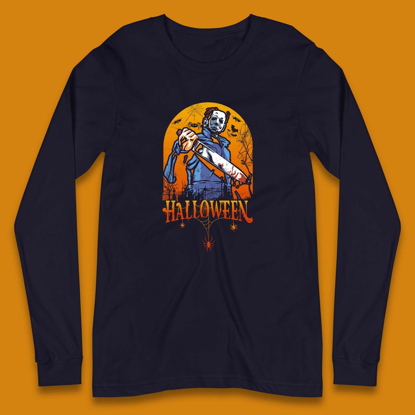 Halloween Michael Myers Holding Bloody Knife Halloween Serial Killer Horror Movie Character Long Sleeve T Shirt