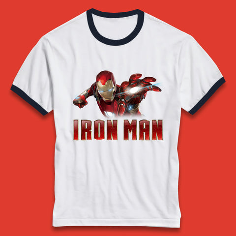 Iron Man Superhero Marvel Avengers Comic Book Character Flaying Iron-Man Marvel Comics Ringer T Shirt