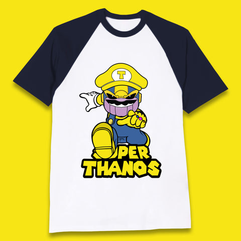 Super Thanos Marvel Infinity Gauntlet Super Mario Spoof Marvel Nintendo Game Series Wario Thanos Fictional Character Baseball T Shirt