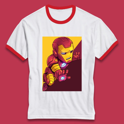 Flying Chibi Iron Man Superhero Marvel Avengers Comic Book Character Iron-Man Marvel Comics Ringer T Shirt