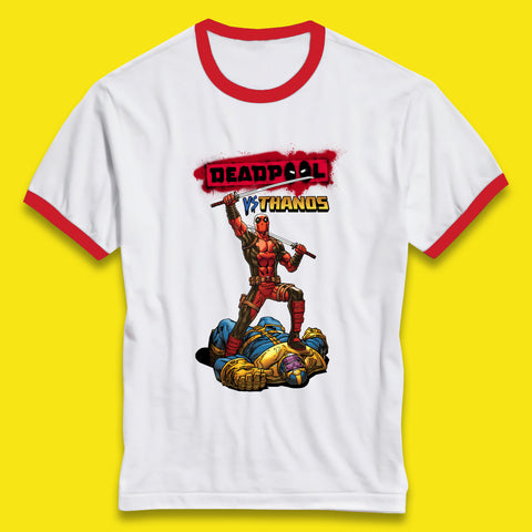 Marvel Comics Deadpool VS Thanos The Ultimate Face Off Comic Book Fictional Characters Ringer T Shirt