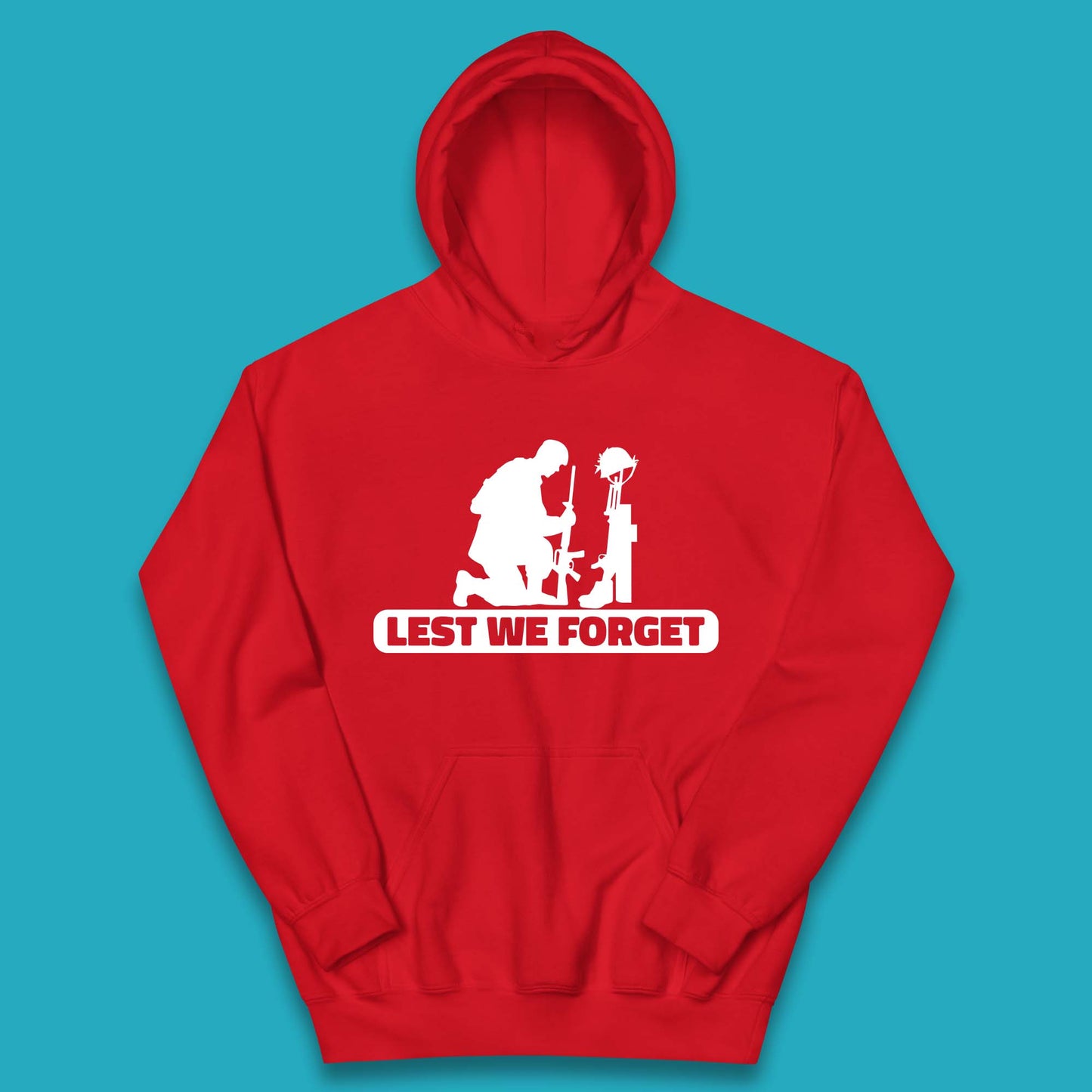 Lest We Forget Kneeling Soldier Remembrance Day British Armed Forces Day Kids Hoodie