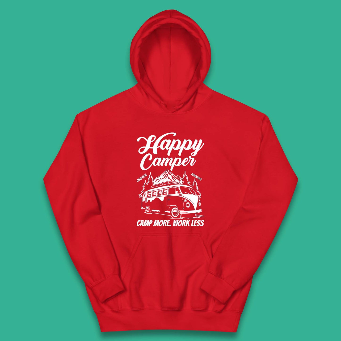 Camper Van Happy Camper Outdoor Adventure Camp More Work Less Van Life Road Trip Kids Hoodie