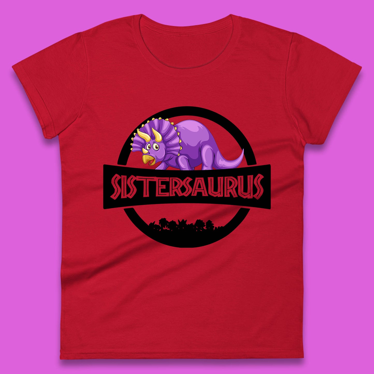 Sistersaurus Dinosaur Sister Cartoon Triceratops Purple Sister Saurus Matching Womens Tee Top