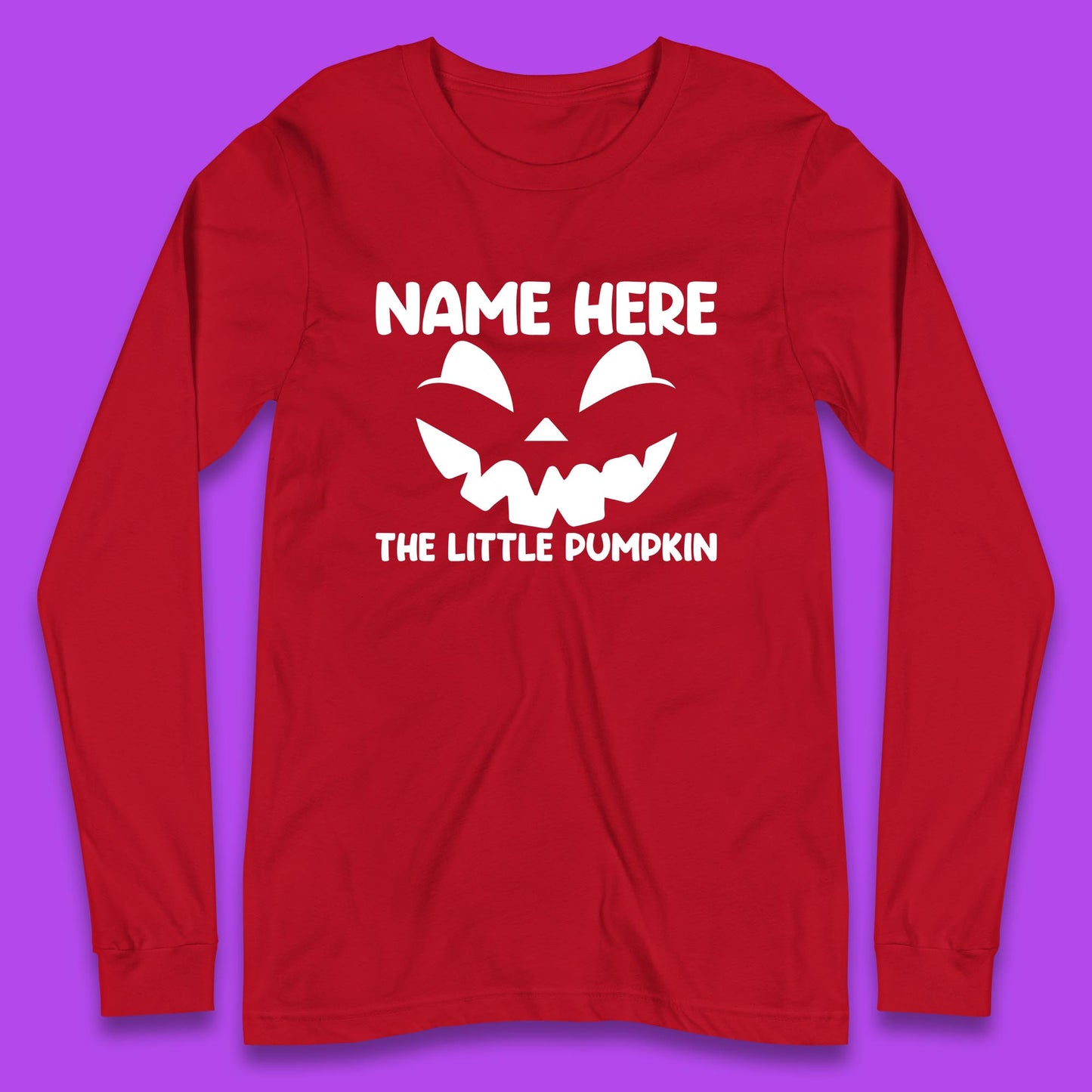 Personalised Your Name Here The Little Pumpkin Jack O Lantern Scary Spooky Face Long Sleeve T Shirt