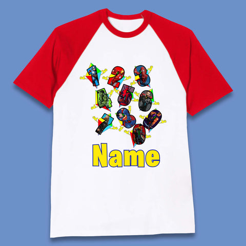 Personalised Number Day Superheroes Superheroes Baseball T-Shirt